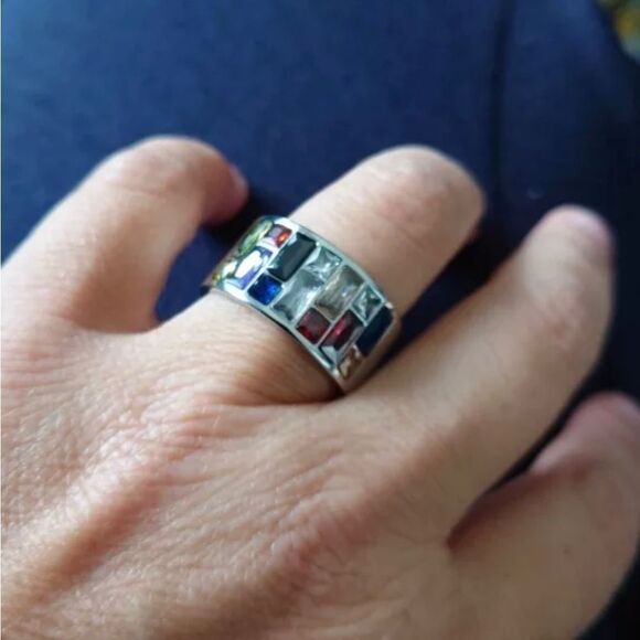 New Multicolor Crystal Ring Rainbow Ring Size 6, 7 - Picture 3 of 4